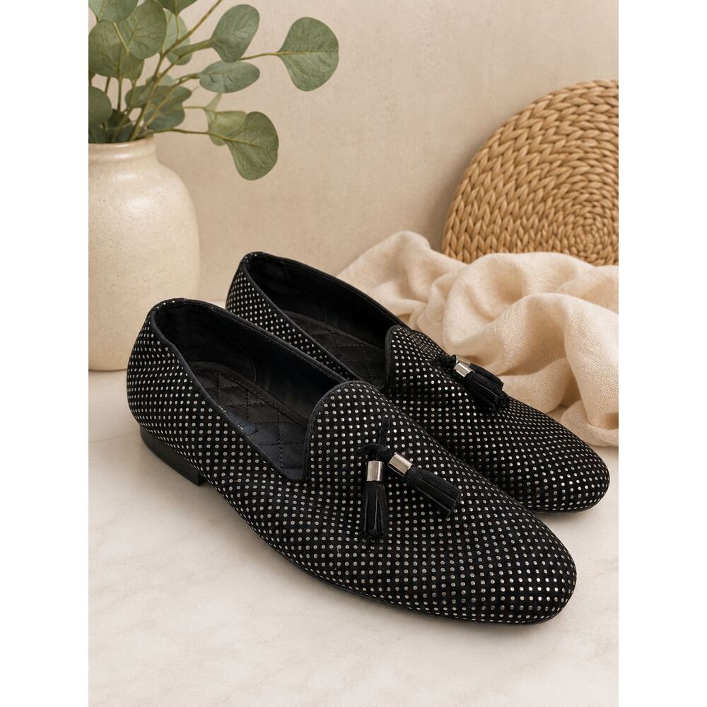 ZARA Men’s Black Polka Dot Tassel Loafers Size EU 40 Slip On Dress Shoes US 7